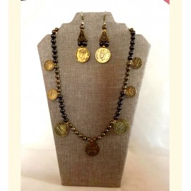 CBHJ20 Brown and Black Beads with Coins