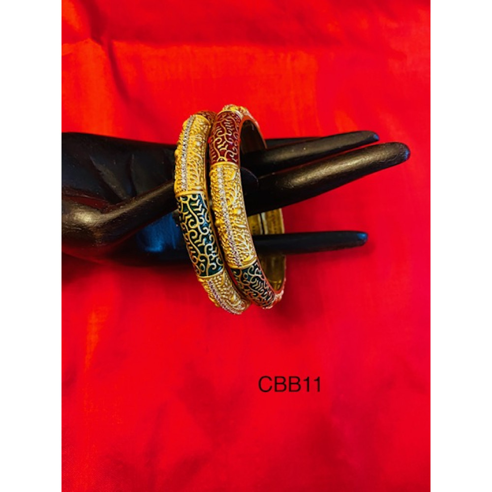 CBB11 - Red and Green Minakari Gold Bangles (Size2.6)