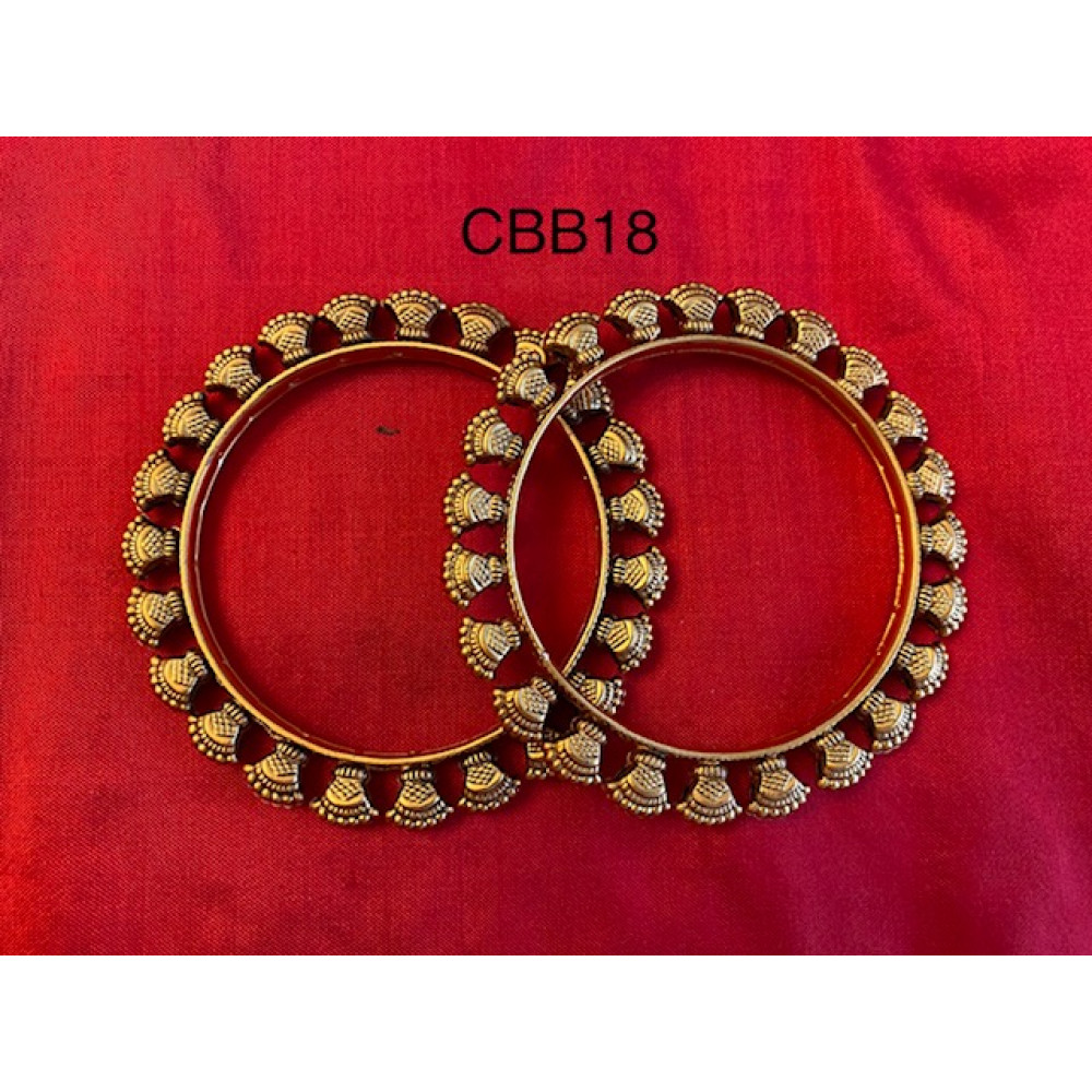 CBB18 - Antique Finish Gold Visiri (Fan) pattern Bangles (Size2.6)