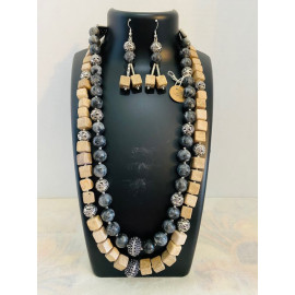 CBHJ31 Grey and Sand Color beads double strand with oxidized beads