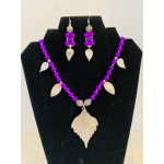 CBHJ36 Magenta beads with silver leaf pendant