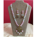 CBHJ43 Light pink and white beads with antique gold pendant