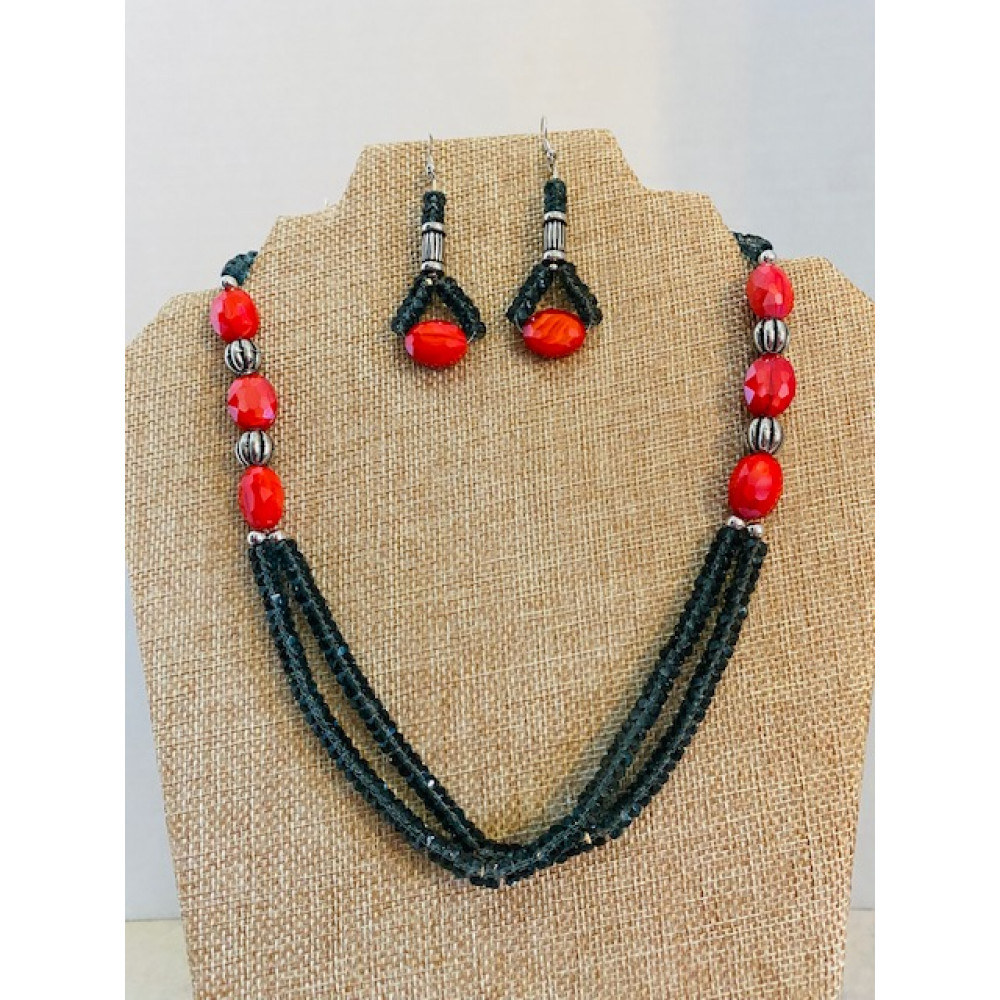 CBHJ46 Grey and red beads double strand necklace