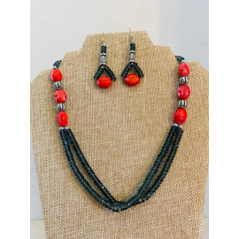 CBHJ46 Grey and red beads double strand necklace