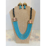 CBHJ56 Blue beads strand with black beads and minakari work