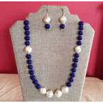 CBHJ63 Blue and pearl beads necklace