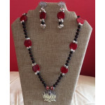 CBHJ70 Black and red beads with lotus pendant