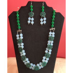 CBHJ74 Green and powdery white beads with green flower inlays