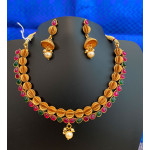 TJF37 Small necklace set with red and green stones