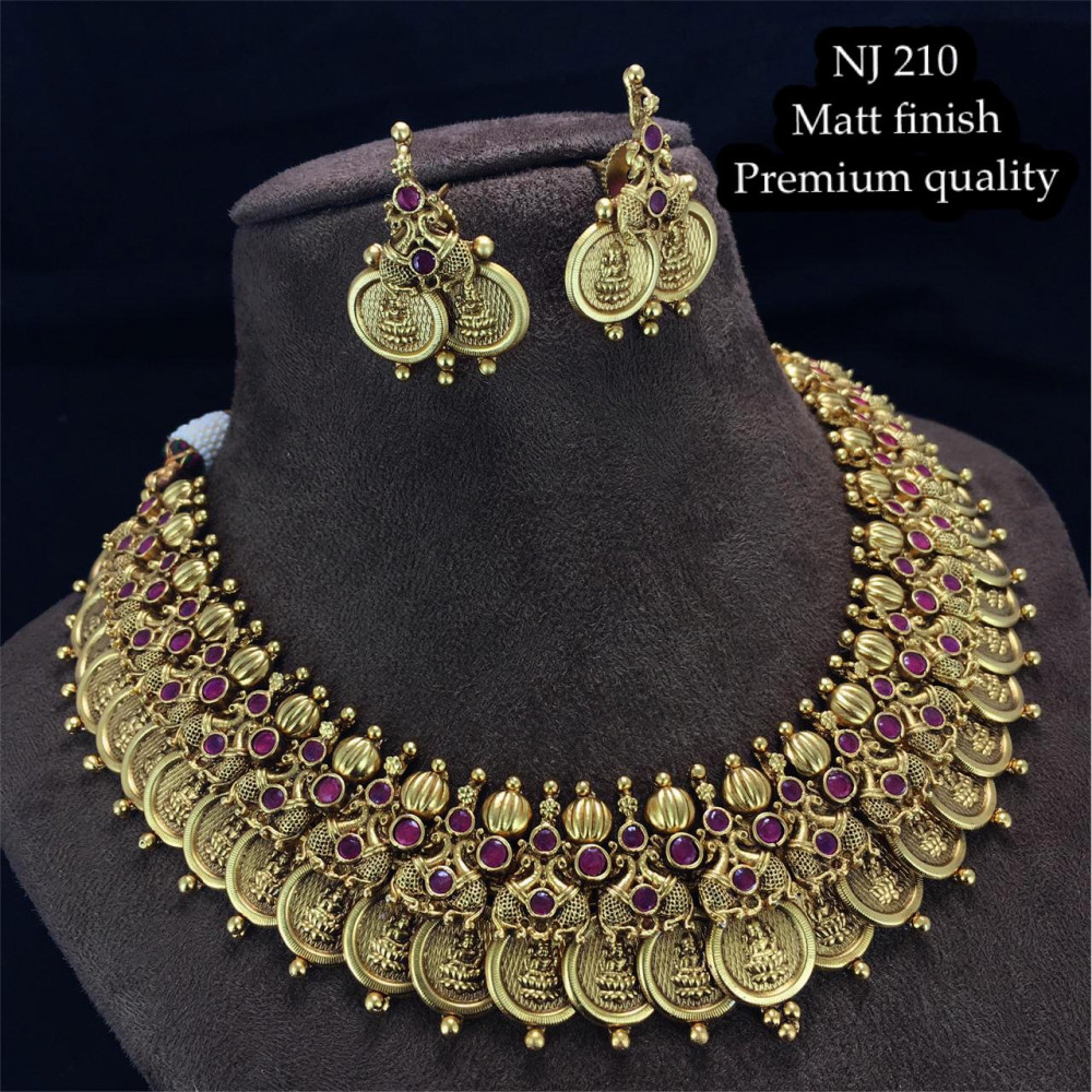 TJF77R Red Lakshmi Kaasu necklace set